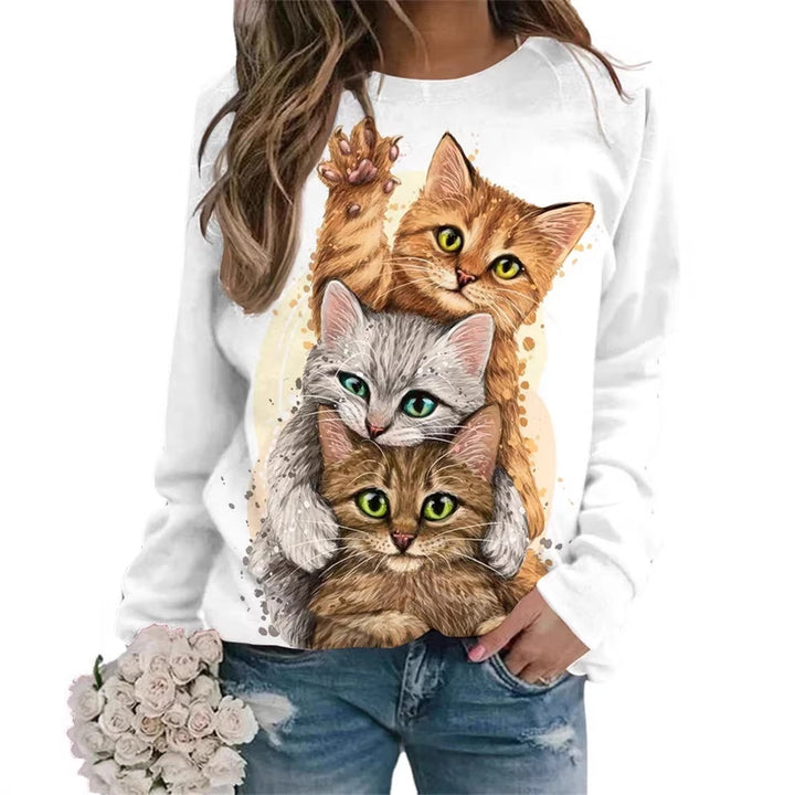 Damen Gemütlicher Übergroßer Fleece-Pullover mit Großem Welpenfoto-Print Echoarchiv
