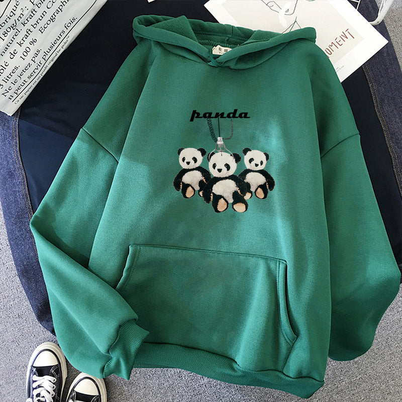 Damen oversized Kapuzenpullover mit Plüsch-Panda-Applikation und Kängurutasche – Auréline
