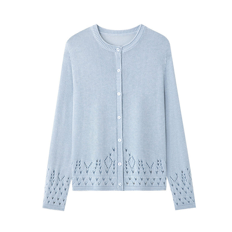 Damen Feiner Feinstrick-Cardigan mit Ajourmuster am Saum und Rundhalsausschnitt Echo Archiv