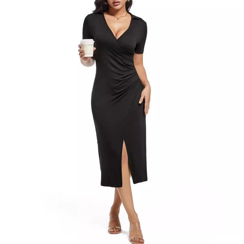 Damen Wickelkleid mit eleganter Drapierung und tiefem V-Ausschnitt Echo Archiv