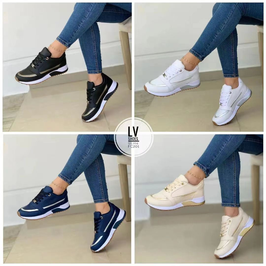 Damen Keilabsatz-Sneaker mit Goldakzenten und gepolsterter Laufsohle – Névara