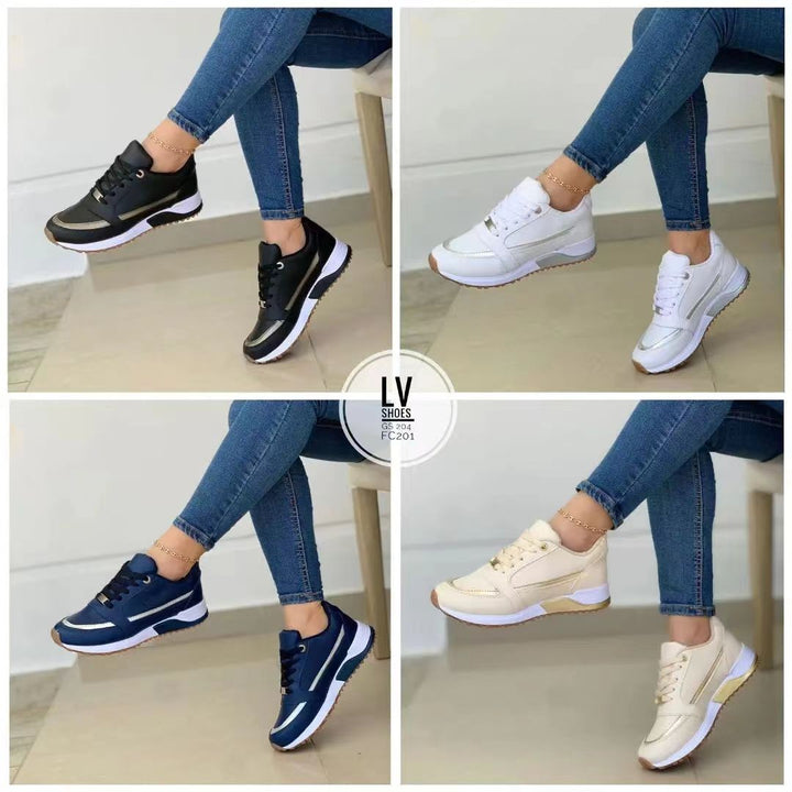 Damen Keilabsatz-Sneaker mit Goldakzenten und gepolsterter Laufsohle – Névara