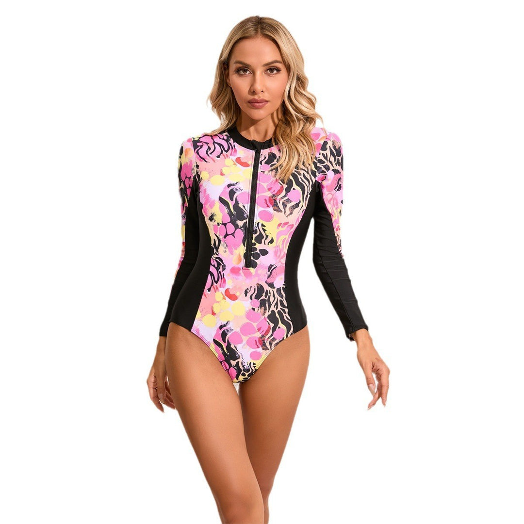 Damen Langarm-Schwimmanzug mit grafischem Design Echo Archiv