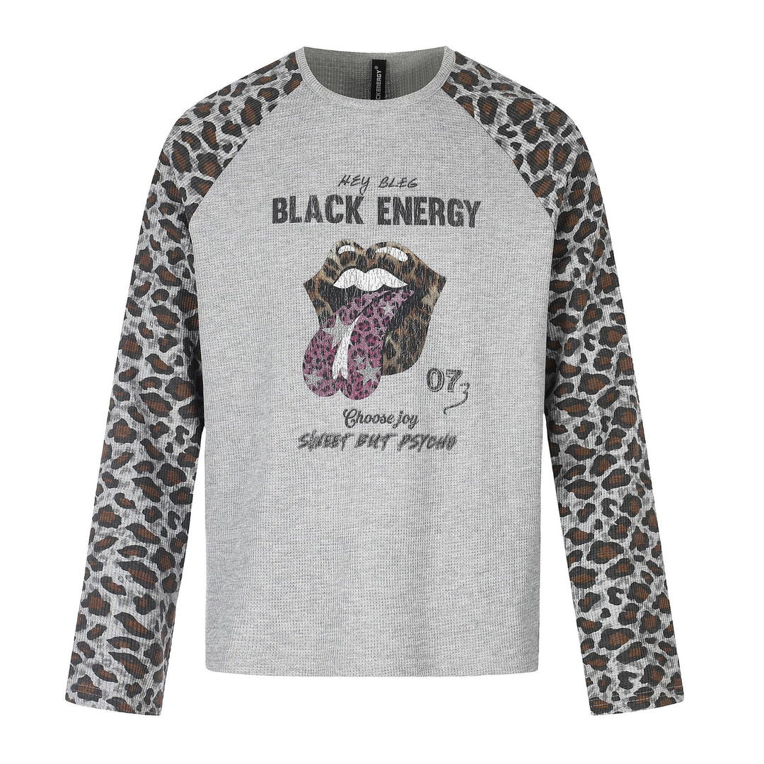 Damen Lässiges Langarmshirt mit Raglanärmeln, Leoparden-Ärmeln und Statement-Print Echoarchiv