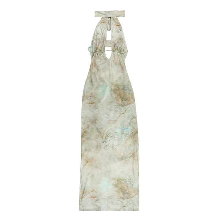 Damen elegantes Maxikleid mit kreativem Schlitz und schimmerndem Wasserfallausschnitt Echo Archiv