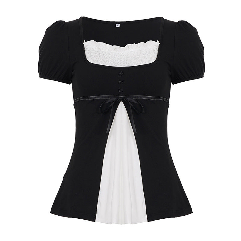 Damen elegantes Oberteil mit Puffärmeln und verspielten Schleifen Echo Archiv
