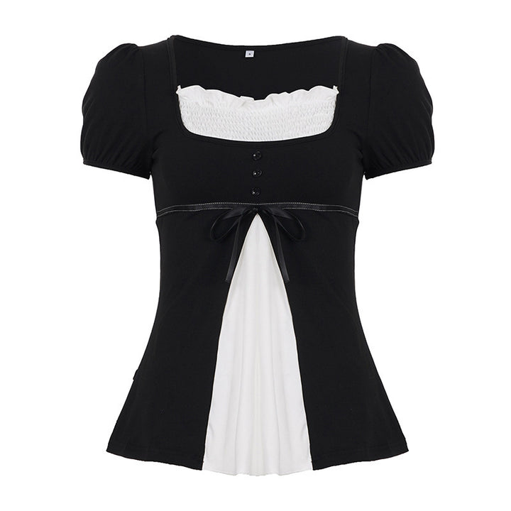 Damen elegantes Oberteil mit Puffärmeln und verspielten Schleifen Echo Archiv