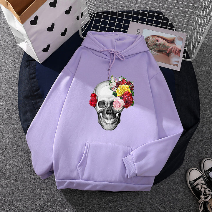 Unisex Kapuzenpullover mit floraler Totenkopf-Illustration, Oversize-Fit und French-Terry-Qualität – Auréline