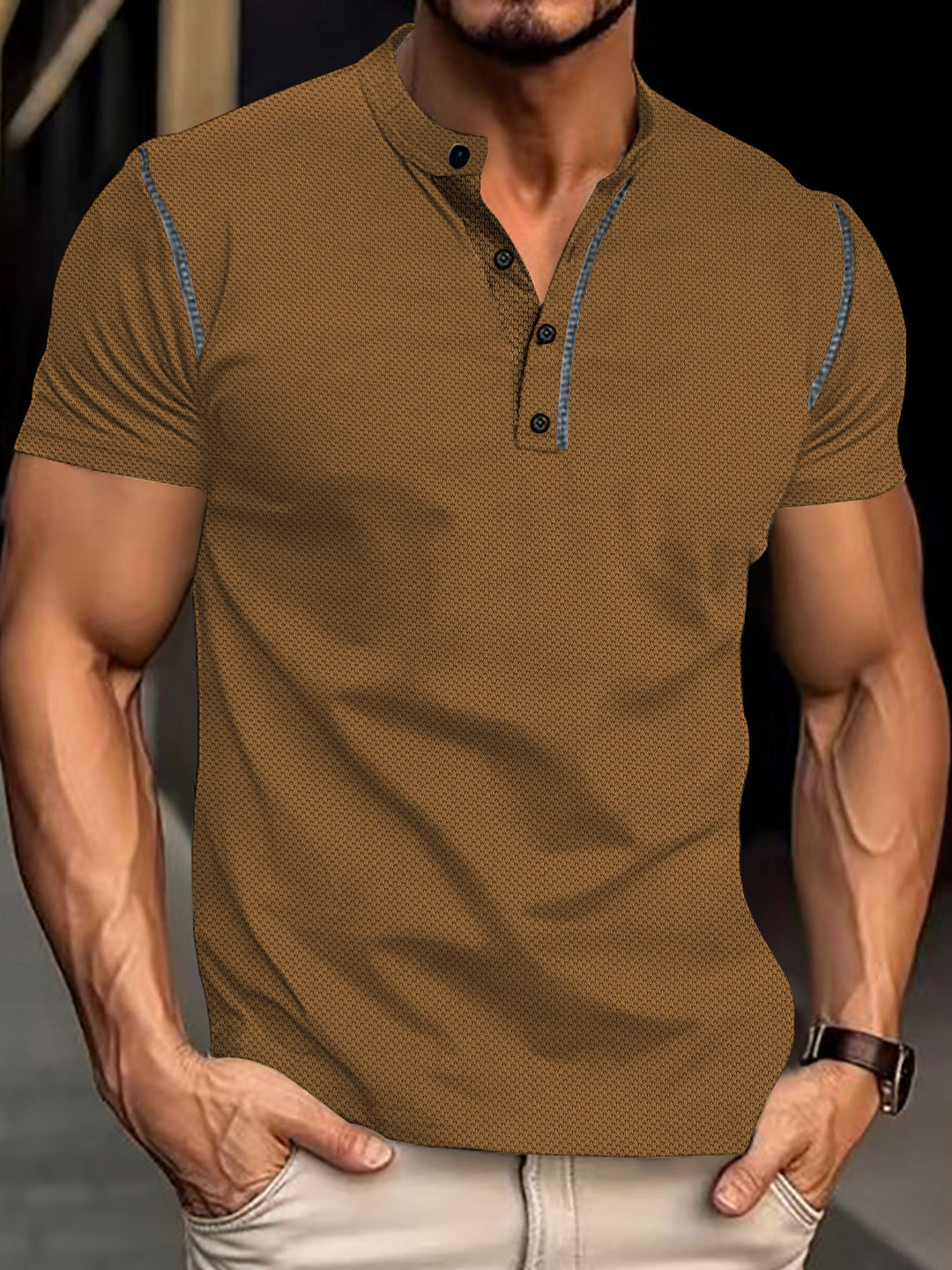 Herren nan tailliertes Struktur-Poloshirt mit Stehkragen und Zierpaspel Echo Archiv