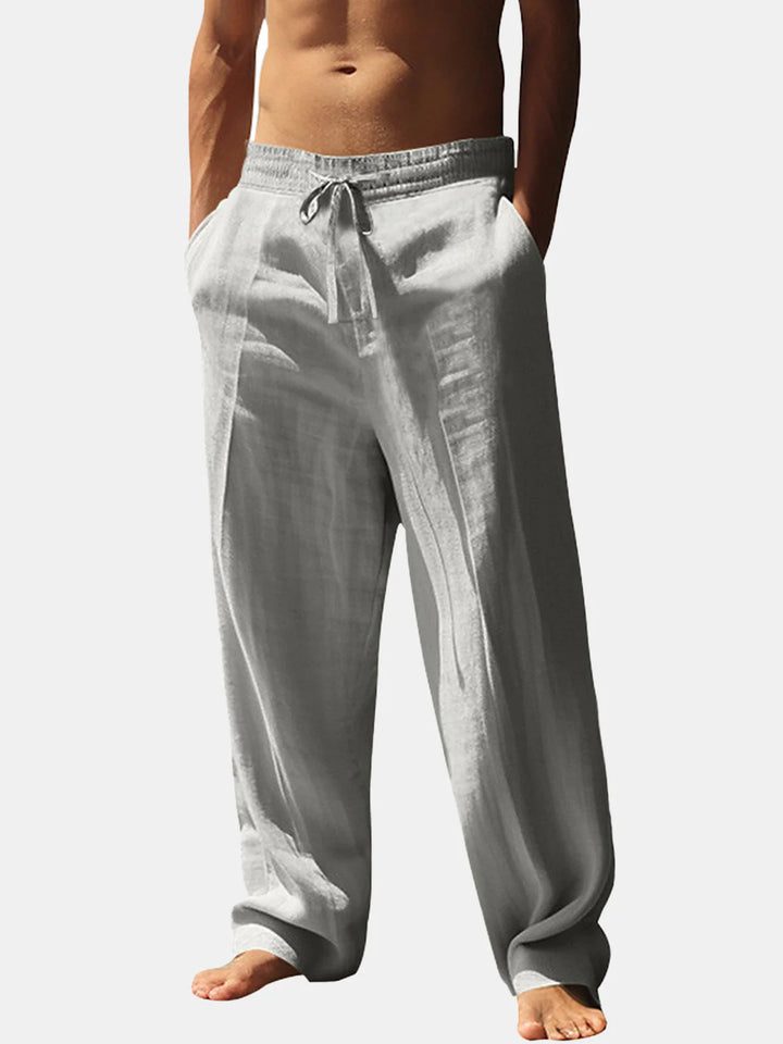 Herren lässige Leinenhose mit elastischem Bund und seitlichen Taschen Echoarchiv