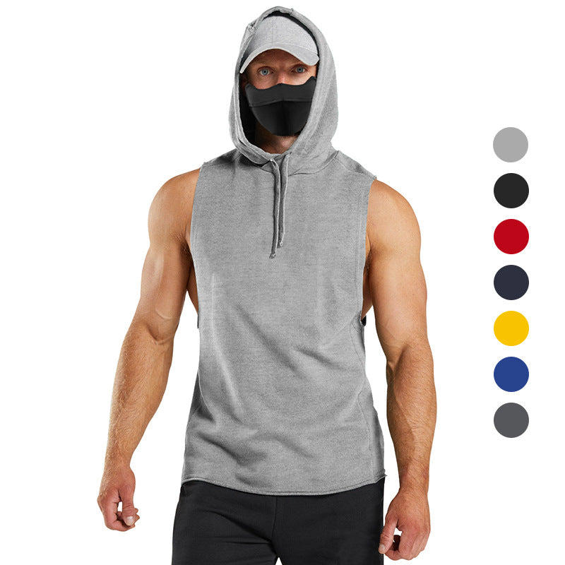 Herren ärmelloses Kapuzenshirt mit integrierter Maske und modischem Design Echoarchiv