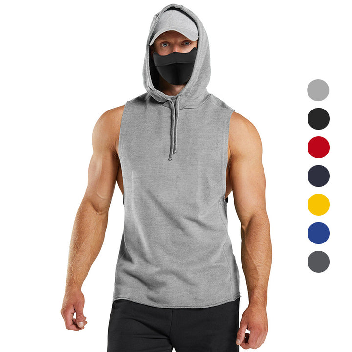 Herren ärmelloses Kapuzenshirt mit integrierter Maske und modischem Design Echoarchiv
