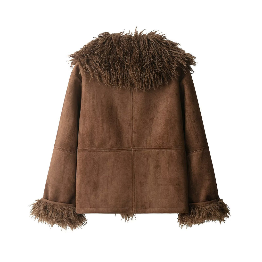 Damen Lammfelloptik-Mantel mit voluminösem Teddykragen Echoarchiv