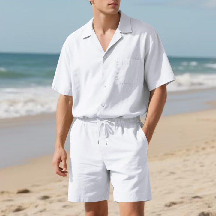Herren elegantes Freizeit-Langarm-Shirt und Shorts-Set mit komfortablem elastischen Bund Echoarchiv