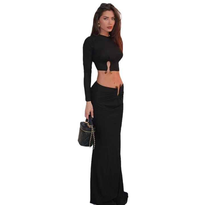 Damen Crop-Top und Maxi-Rock Kombi mit hohem Schlitz und eleganter Raffung Echo Archiv