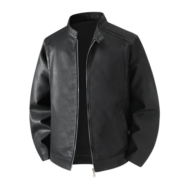Herren Schlichte Kunstleder-Cityjacke mit Stehkragen, Zweiwege-Reißverschluss & Eingrifftaschen Echoarchiv