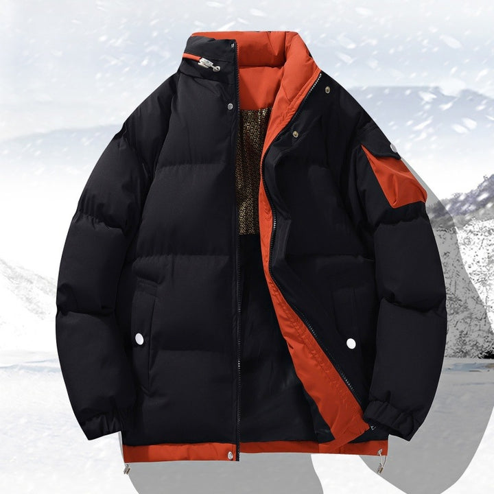 Herren Warme Wattierte Outdoor-Steppjacke mit hohem Stehkragen, Kontrast-Innenfutter & Utility-Ärmeltasche Echoarchiv