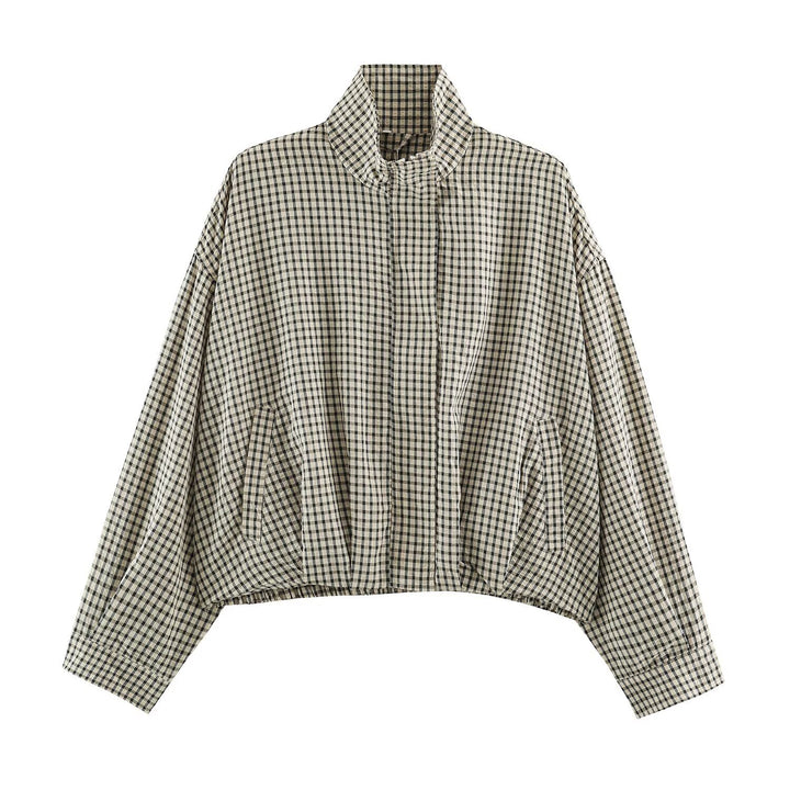 Damen Karo-Übergangsjacke im Oversize-Cropped-Schnitt mit hohem Stehkragen Echo Archiv