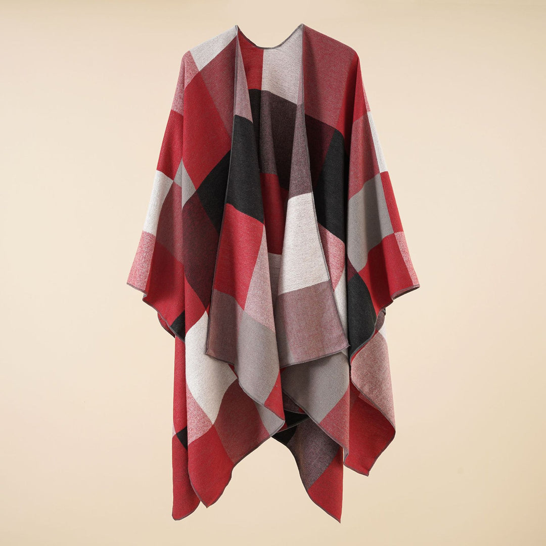 Damen Leichter Jacquard-Poncho mit geometrischem Muster und asymmetrischem Saum – Avérine