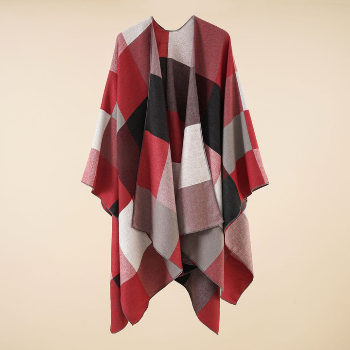 Damen Leichter Jacquard-Poncho mit geometrischem Muster und asymmetrischem Saum – Avérine