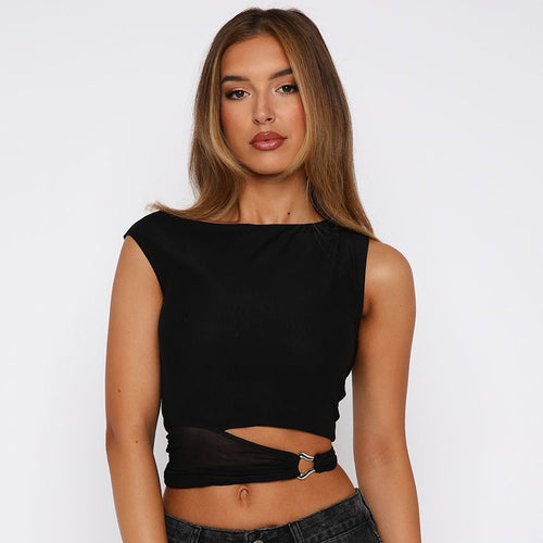 Damen Crop-Top mit schickem Wickeldesign und dekorativem Gürtel Echo Archiv