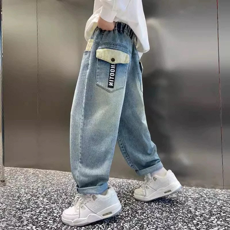 Unisex Weit geschnittene lässige Denim-Hose mit speziellen Taschen Echo Archiv