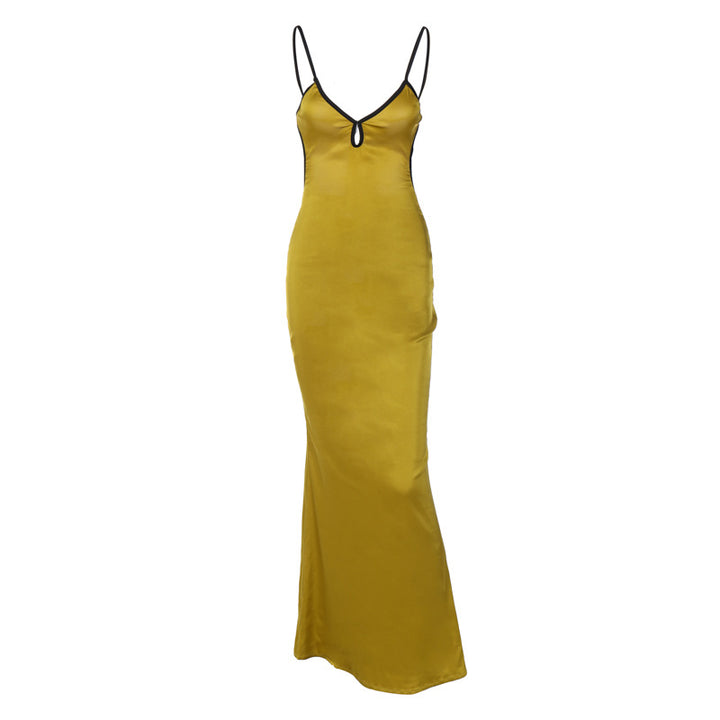 Damen Elegantes Satin-Maxikleid mit verstellbaren Spaghettiträgern und tiefem V-Ausschnitt Echo Archiv