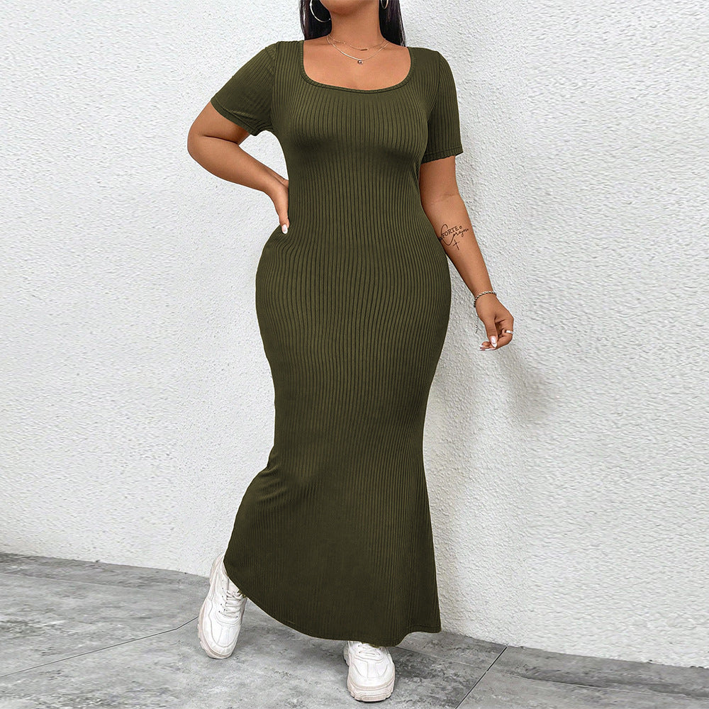 Damen figurbetontes Maxikleid mit quadratischem Ausschnitt aus Rippstrick Echo Archiv