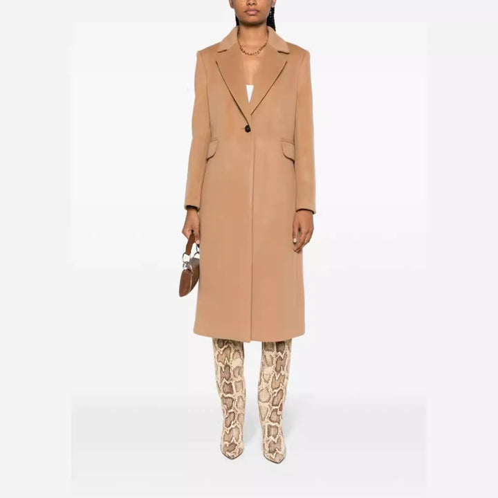 Damen Einreihiger Wollmix-Longcoat mit Ein-Knopf‑Verschluss und Pattentaschen Echoarchiv