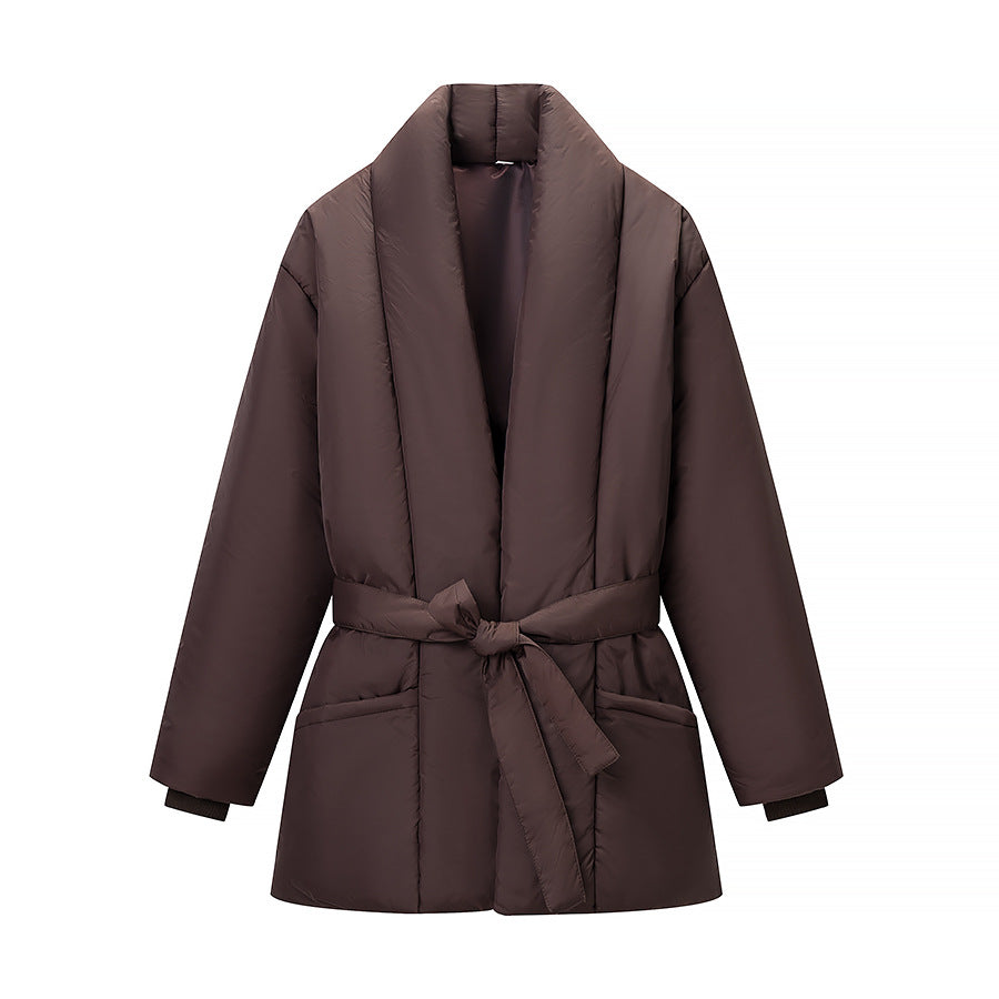 Damen gesteppte Taillengürtel-Steppjacke mit Schalkragen Echo Archiv
