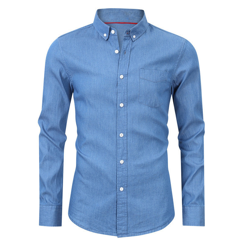 Herren Denim Langarmhemd mit modernem Schnitt und Brusttasche Echoarchiv