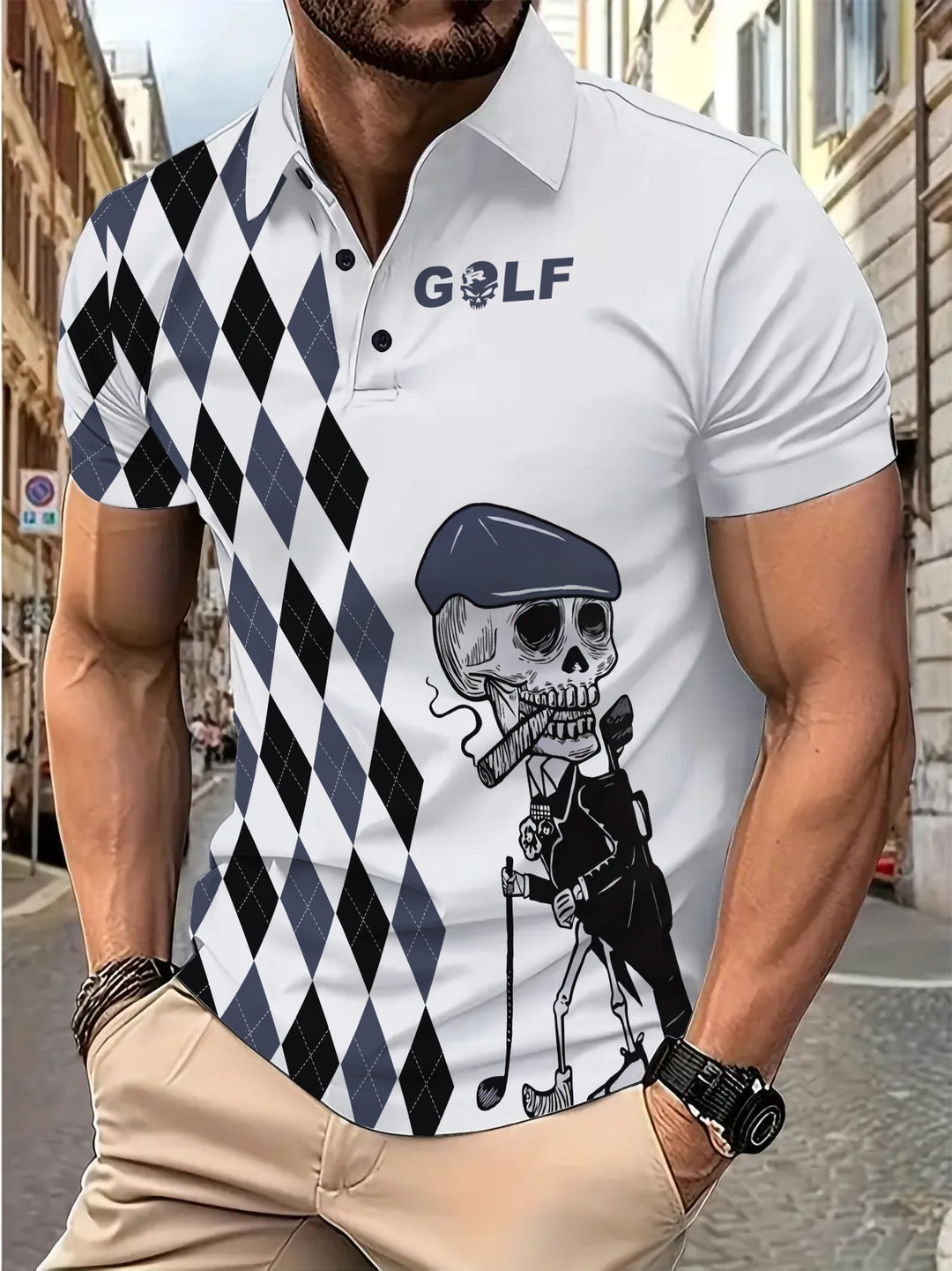 Herren Poloshirt mit einzigartigem Grafikelement und modernem Design Echoarchiv