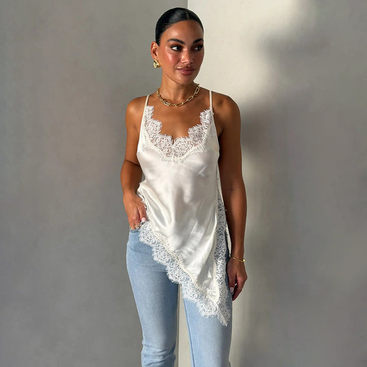 Damen Seidiges Spaghettiträgertop mit Spitzendetails Echo Archiv