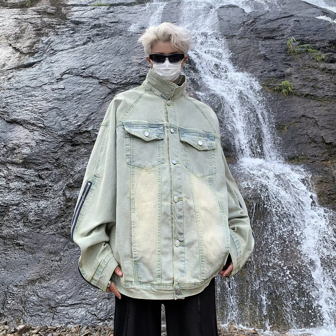 Unisex lässige Oversize-Jeansjacke mit einzigartigem Schnitt und praktischen Taschen Echoarchiv