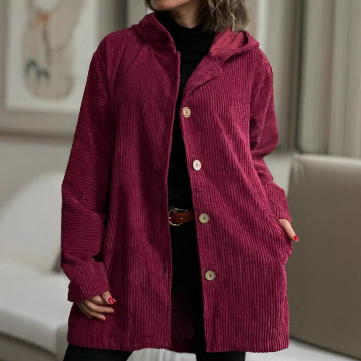 Damen Langer Kapuzen-Strickcardigan mit Rippenstruktur, Knopfleiste und Seitentaschen Echo Archiv