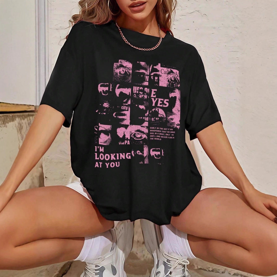 Damen Oversized T-Shirt mit kreativem Schriftzug und lässigem Schnitt Echo Archiv