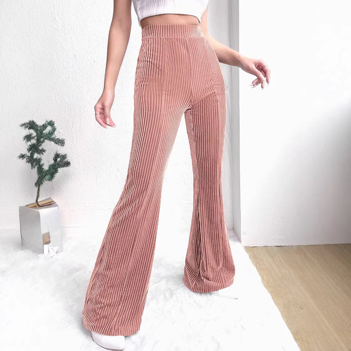 Damen Hochtaillierte gerippte Samt-Hose mit weitem Bein Echo Archiv