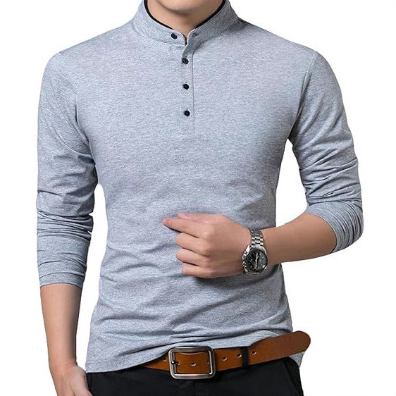 Herren Langarm-Henley-Shirt mit modernem Kragen und Knopfleiste Echoarchiv
