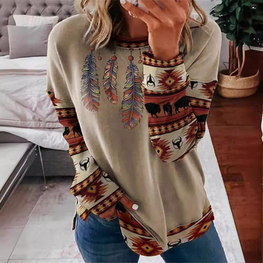 Damen Langarmshirt im Patchwork-Quilt-Design mit weichem Rundhalsausschnitt und kontrastierenden Bündchen – Élovi