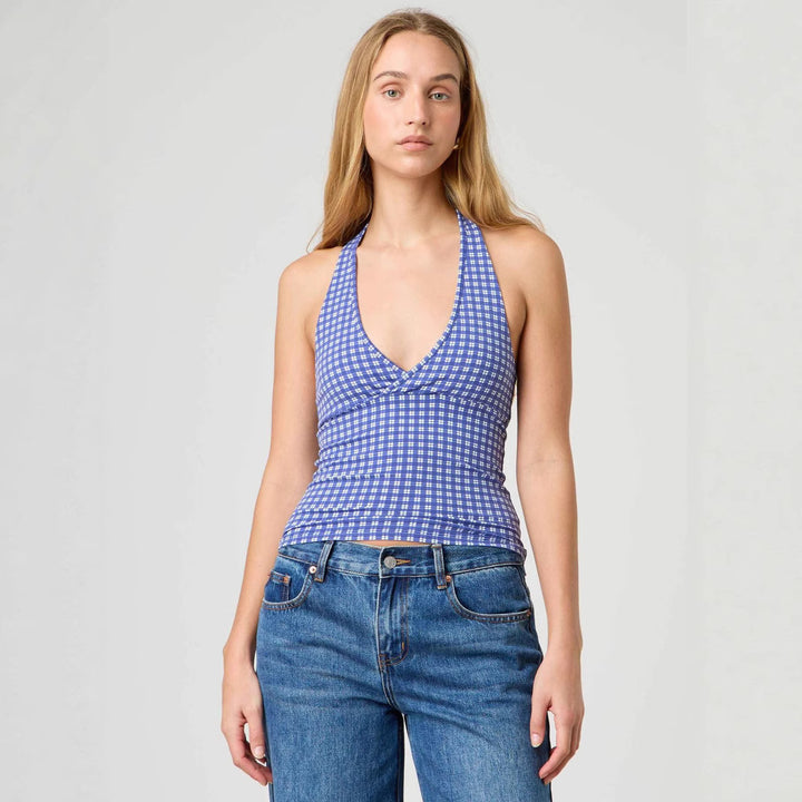 Damen Halter-Top mit Punktmuster und V-Ausschnitt Echo Archiv