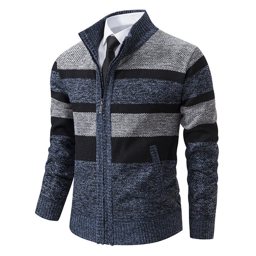 Herren modischer Strickjacke mit hohem Kragen und gestreiftem Design Echoarchiv