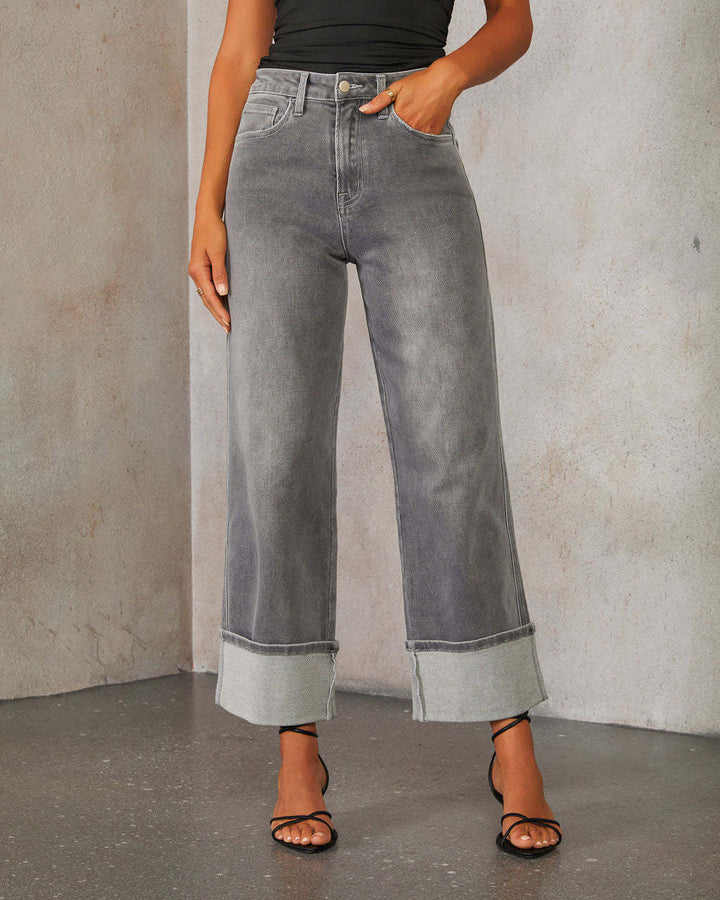 Damen nan hochgeschnittene Culotte-Jeans mit breitem Umschlag und geradem Bein Echo Archiv