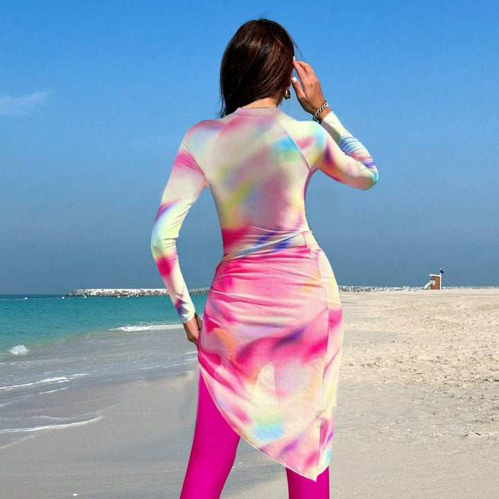 Damen Sportlicher Langarm-Schwimmanzug mit Wickelrock Echo Archiv