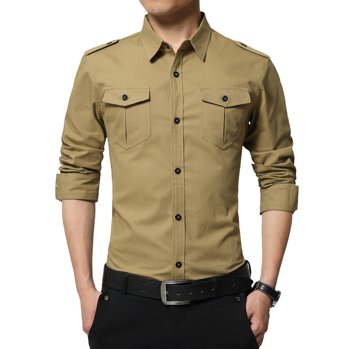 Herren Slim‑Fit Utility‑Hemd mit Schulterklappen und Pattentaschen Echo Archiv