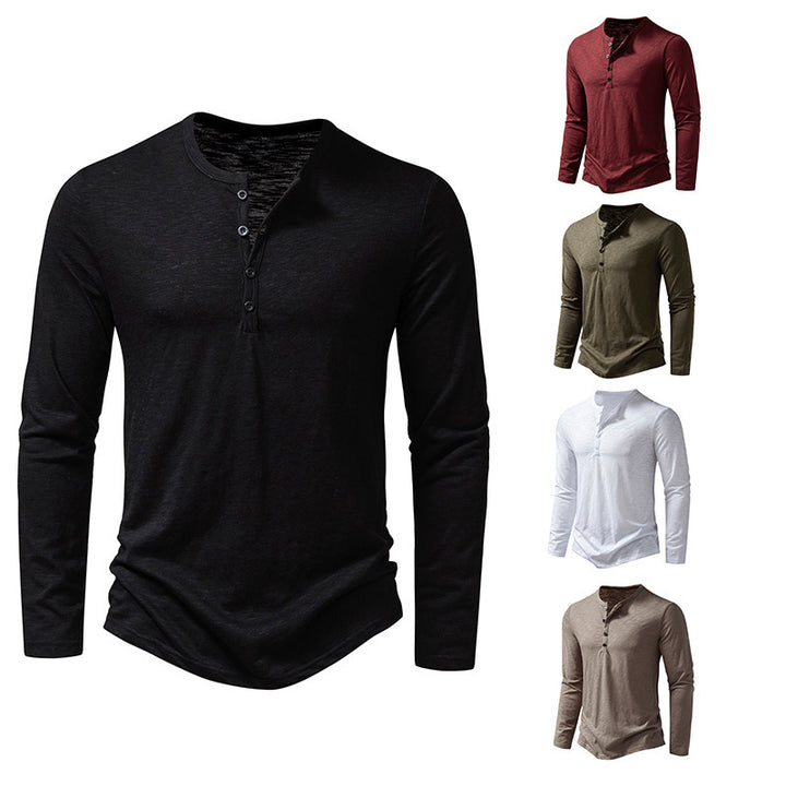 Herren Langarm-T-Shirt mit Knopfleiste und modischem Stehkragen Echoarchiv