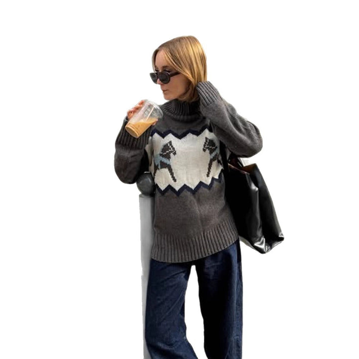 Damen Oversize-Rollkragenpullover mit Norweger-Intarsien und gerippten Bündchen Echoarchiv