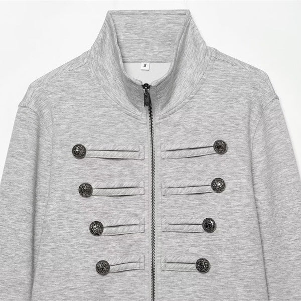 Damen Cropped Sweatjacke im Military-Look mit Stehkragen und Zierknopfreihe Echo Archiv