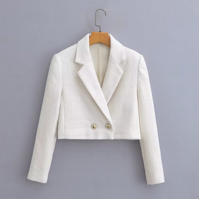 Damen Kurz geschnittener Bouclé-Blazer mit taillierter Silhouette und Doppelknopf Echo Archiv