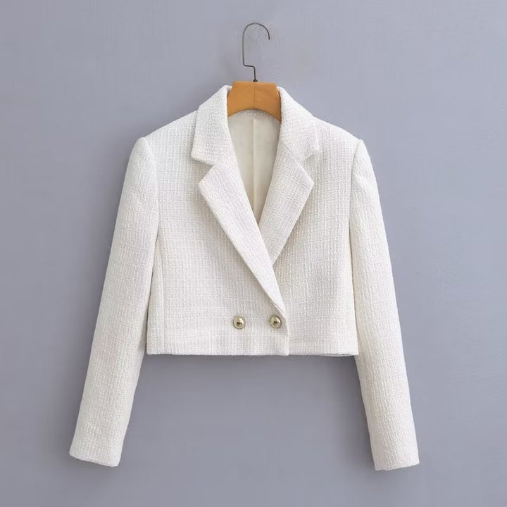 Damen Kurz geschnittener Bouclé-Blazer mit taillierter Silhouette und Doppelknopf Echo Archiv