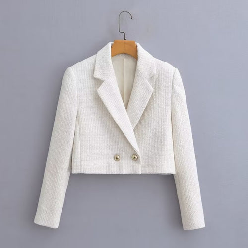 Damen Kurz geschnittener Bouclé-Blazer mit taillierter Silhouette und Doppelknopf Echo Archiv